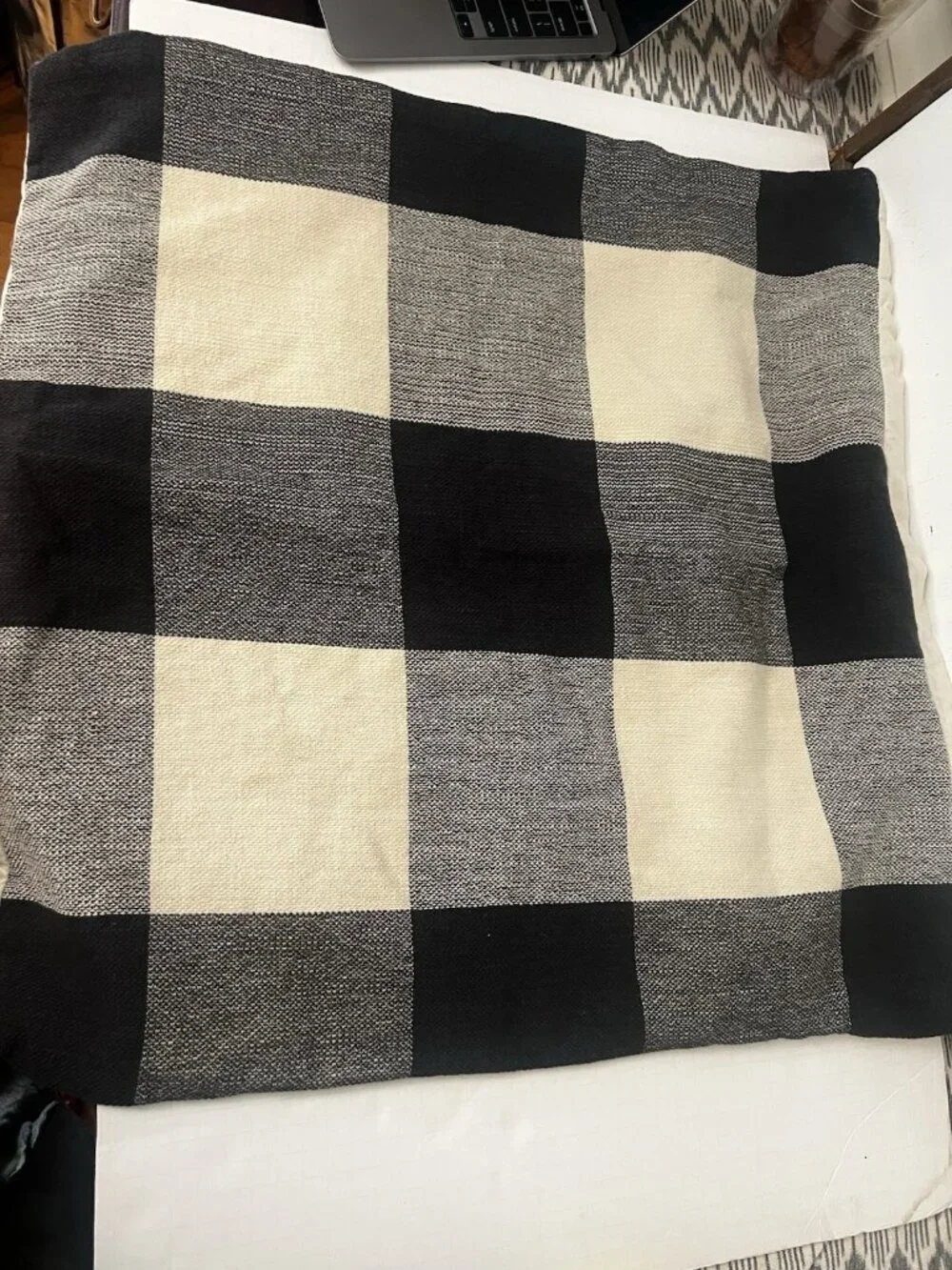 1 Pottery Barn Bryce Euro Buffalo Plaid Pillow Sham Charcoal Ivory